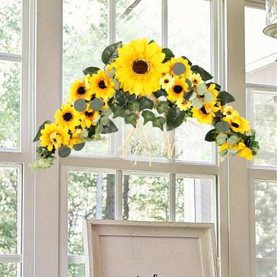 Sonnenblumenkranz, künstliche Gänseblümchen, Blumengirlande, Hochzeitsbogen, Blumen zum Aufhängen an der Sturzwand mit Eukalyptusblättern für die Frühlingsdekoration zu Hause