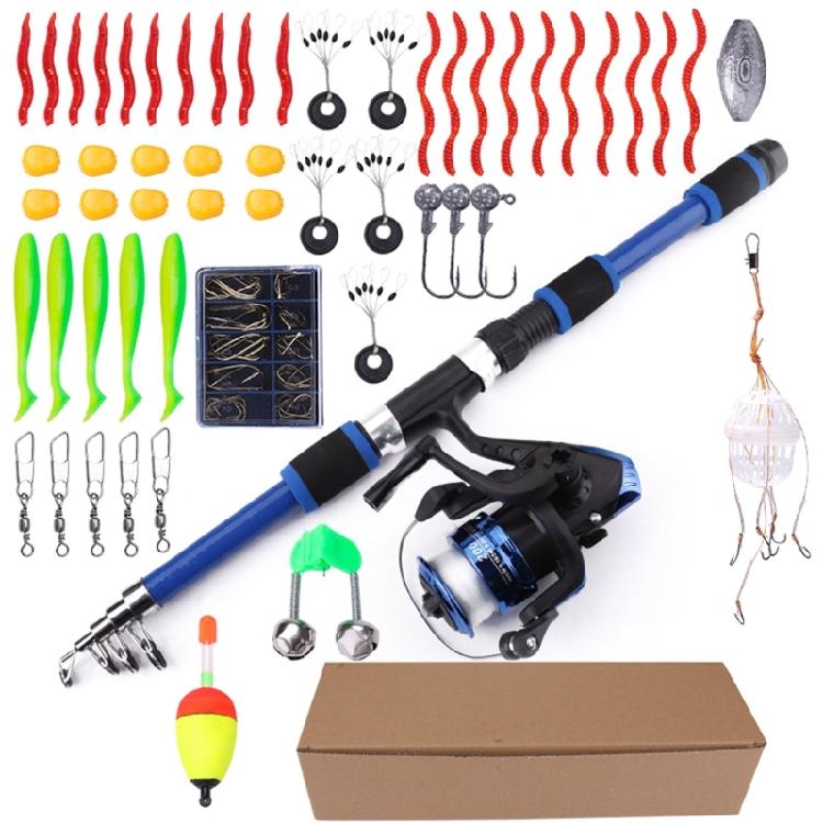 

Beginner Fishing Set Fishing Tackles Including Reel Telescopic Rod Float Baits Hook Connector Alarm & Oval Stopper синій