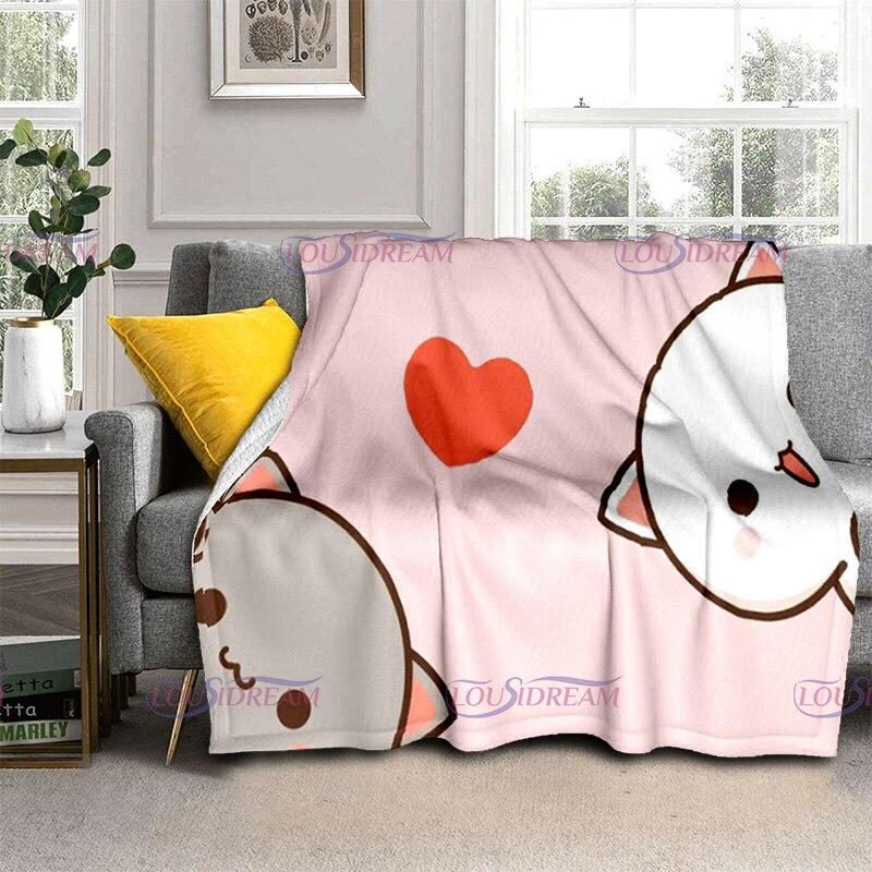 Kreslená broskvová deka pro kočky Super hřejivá dětská dívka Roztomilá kočičí deka Cestovní povlečení Rozkládací pohovka Deka pro milovníky narozenin Dárek pro milence