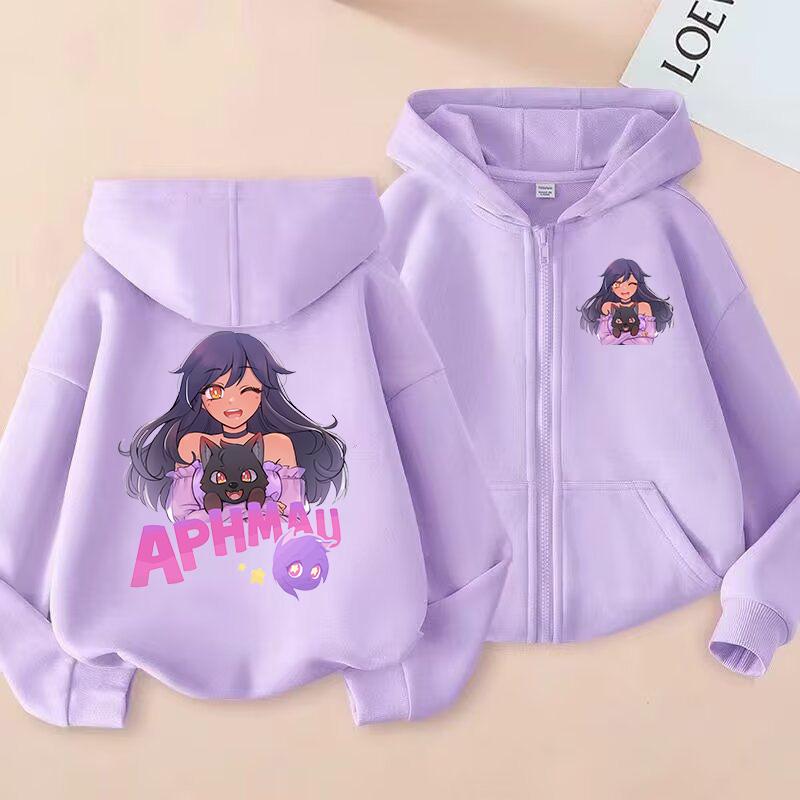 Felpa con zip stile anime Aphmau Abbigliamento per bambini Felpa con zip sportiva per ragazzi Felpa alla moda con zip per ragazze Regalo di Natale Top casual per bambini