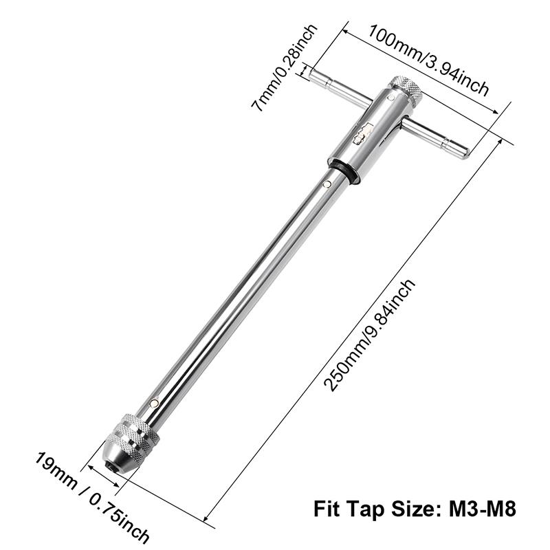 Adjustable T-Handle Ratchet Tap Wrench Tap M3-M8 M5-12 Ratcheting Wrench Screw Holder Male Thread Metric Workshop Hand Tool
