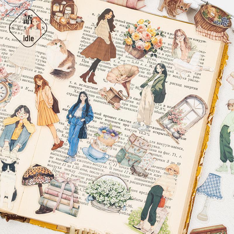 Yuxian Spring Letter Series Sticker Pack - 30 Sheets of Irregular Girl Characters in 4 Styles