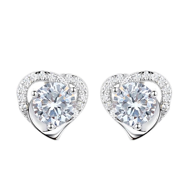 Premium Daily Versatile Jewelry Sterling Silver Femininity Heart-Shaped Earrings Zircon Love Earrings