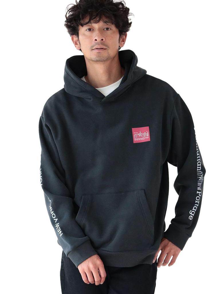 B:MING LIFE STORE by BEAMS Manhattan Portage Peach Skin Sleeve Print Hoodie, Men's, Black, Size S_92130014647