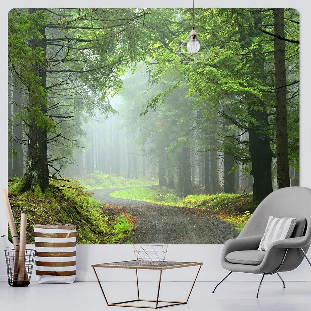 

Узор «Лесная тропа» раннего утра, висящая ткань, гобелен для спальни, гостиной, украшение для дома, гобелен 200x150cm