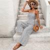 Damen trägerloser gestreifter Jumpsuit mit hoher Taille und weitem Bein