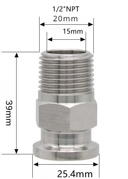 Sechskant 1/4" 3/8" 1/2" 3/4" 1" 1-1/2" 2" NPT Außengewinde x 0,5" 1,5" 2" Klemmverbindung Tri Clamp Rohrverschraubung 304 316L Edelstahl Sanitär