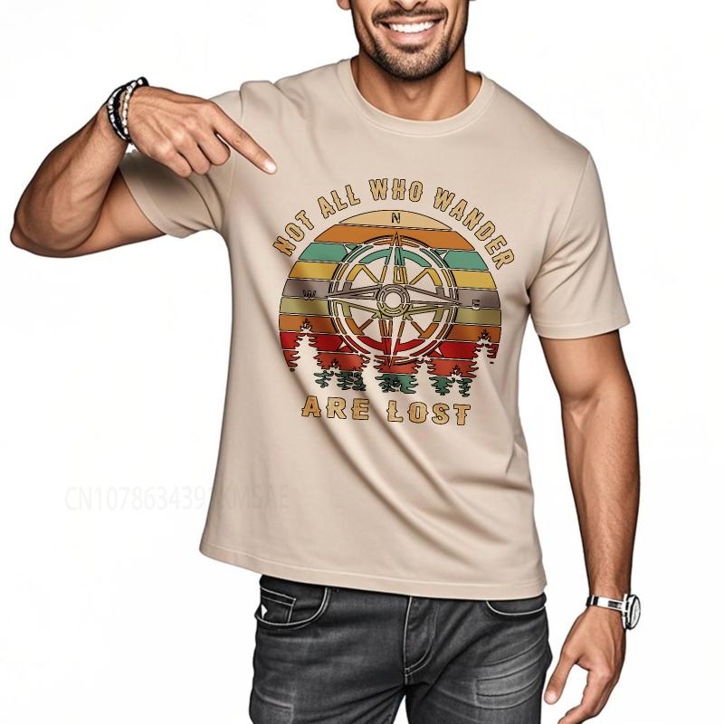 Streetwear Summer Unisex T Shirt Not All Who Wander Are Lost Compass Sunset Trees Short Sleeve Printed O Neck Tops