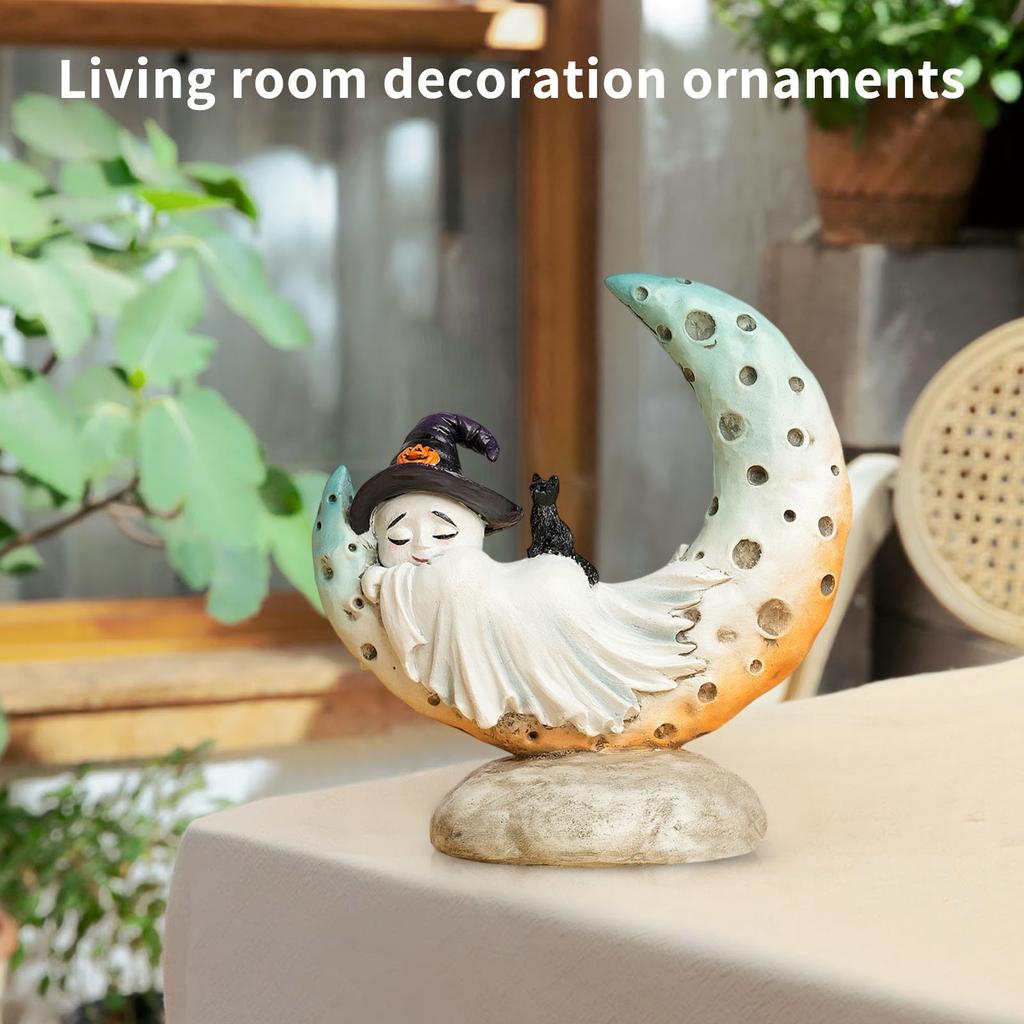European Style Creative Mermaid Moon Little Witch Halloween Resin Crafts Living Room Decoration Decorations