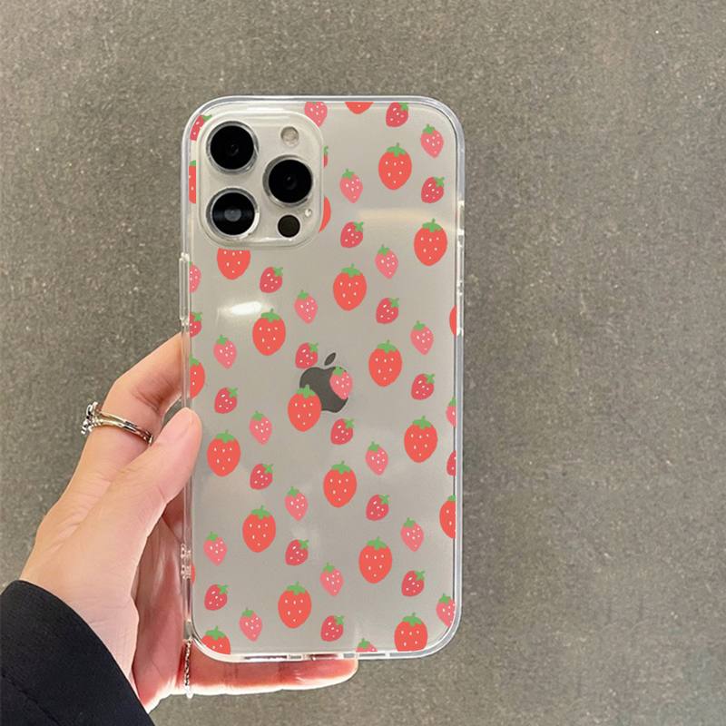 Cute cartoon strawberry Phone Case For iPhone 11 12 13 14 Mini Pro Max XR X XS TPU Clear Case For 8 7 6 Plus SE 2020