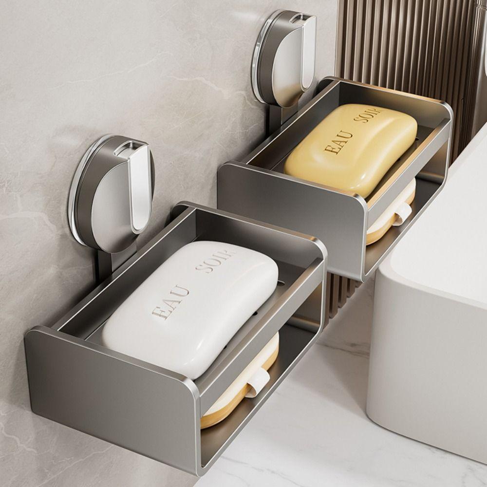 

Thicken Laundry Draining Storage Shelf Hole-free Soap Dish Portable Suction Cup Soap Box Bathroom Style 1