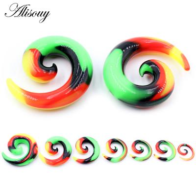 Alisouy 2pcs 3-12mm Colorful Silicone Spiral Ear Tunnels Plugs Expander Stretcher Earrings Gauges Helix Body Piercing Jewelr