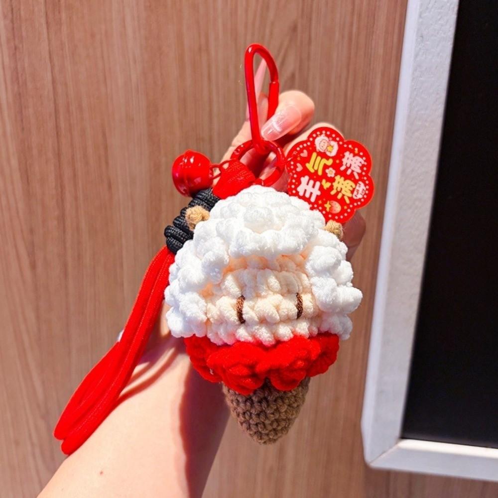 Cute Knitted Lamb Pendant Crochet Cartoon Sheep Doll Zodiac Sheep Gift Backpack Pendant  Bag Decor