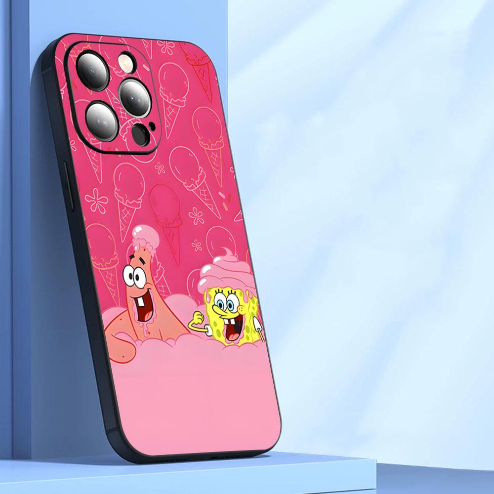 Coque de téléphone mignonne SpongeBob Noir Souple Pour Iphone 16 15 14 13 11 12 Pro Max Xr X Xs 8 7 Plus