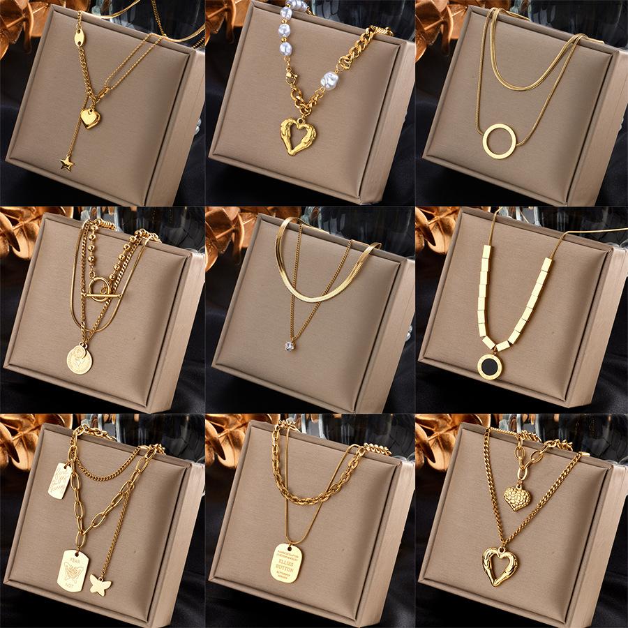 Asymmetrical Heart Pearl Pendant Layered Chain Necklace Multi Strand Design Fashion Accessory Luxury