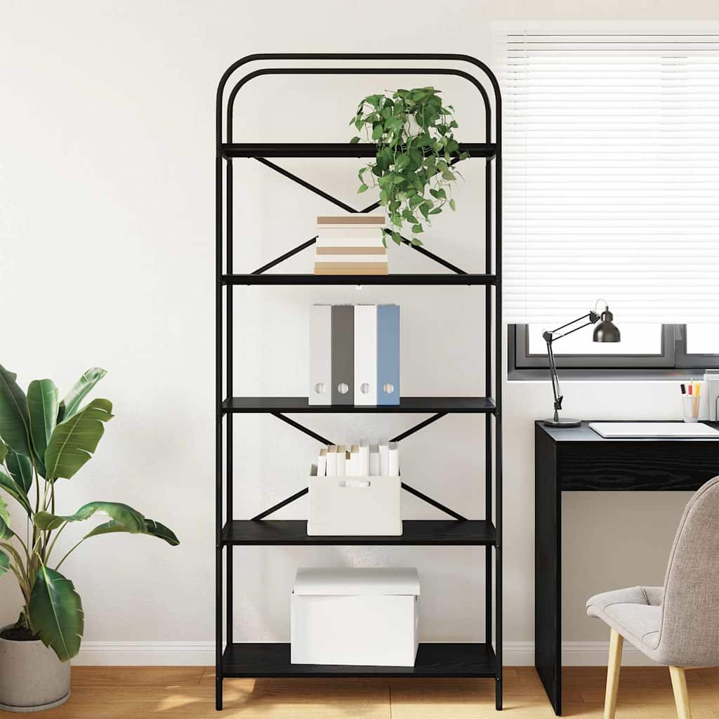 Bookshelf Black Oak Effect 80 x 30 x 183 cm Engineered Wood
