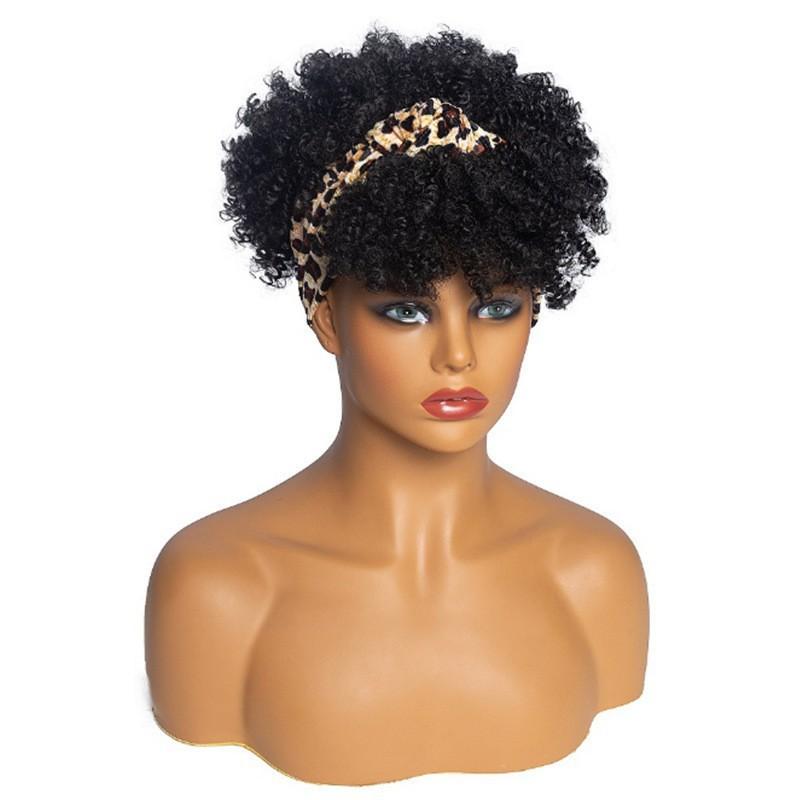 Short Kinky Curly Headband Wig Ombre Afro Curly Wig with Head Band Synthetic Scarf Wigs for Women Cosplay Hair High Temperature