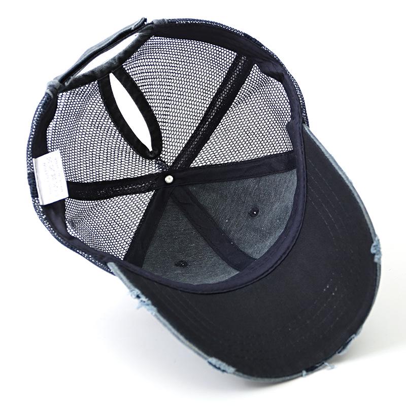 Baseball Cap Ponytail Hat Women Mesh Summer Cap Distressed feded soft top Sun hats female