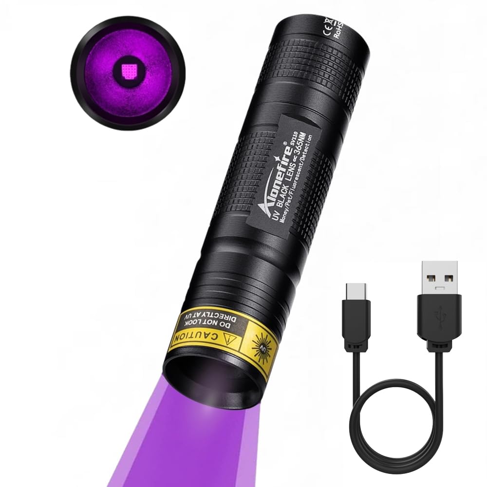 

Alonefire SV110 Ultraviolet Black Compact UV 365nm USB for Anisakis Light Pet Urine Scorpion Resin Cat and Lithium Battery Light, 3W, LED, Wavelength,