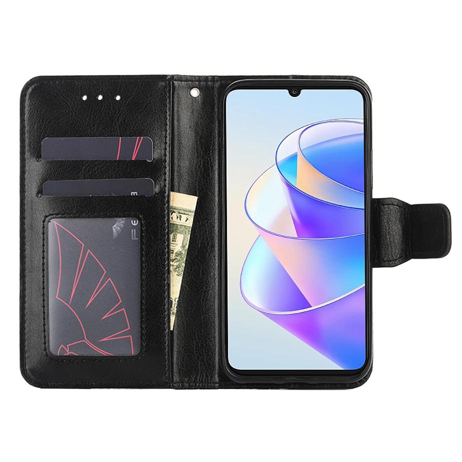 

For Honor X8a 4G Shockproof Leather Wallet Phone Case Folding Stand Cover Black
