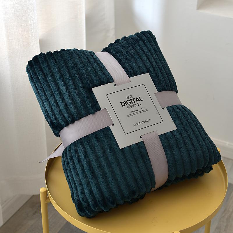 Solid-Color Mink Fleece Striped Blanket Flannel Blanket Thickened Yoga Blanket