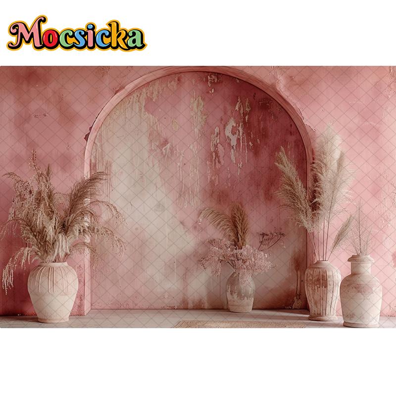 Mocsicka Photography Background Wedding Maternity Adult Kids Art Portrait Decor Vintage Bohe Red Arch Wall Backdrop Photo Studio