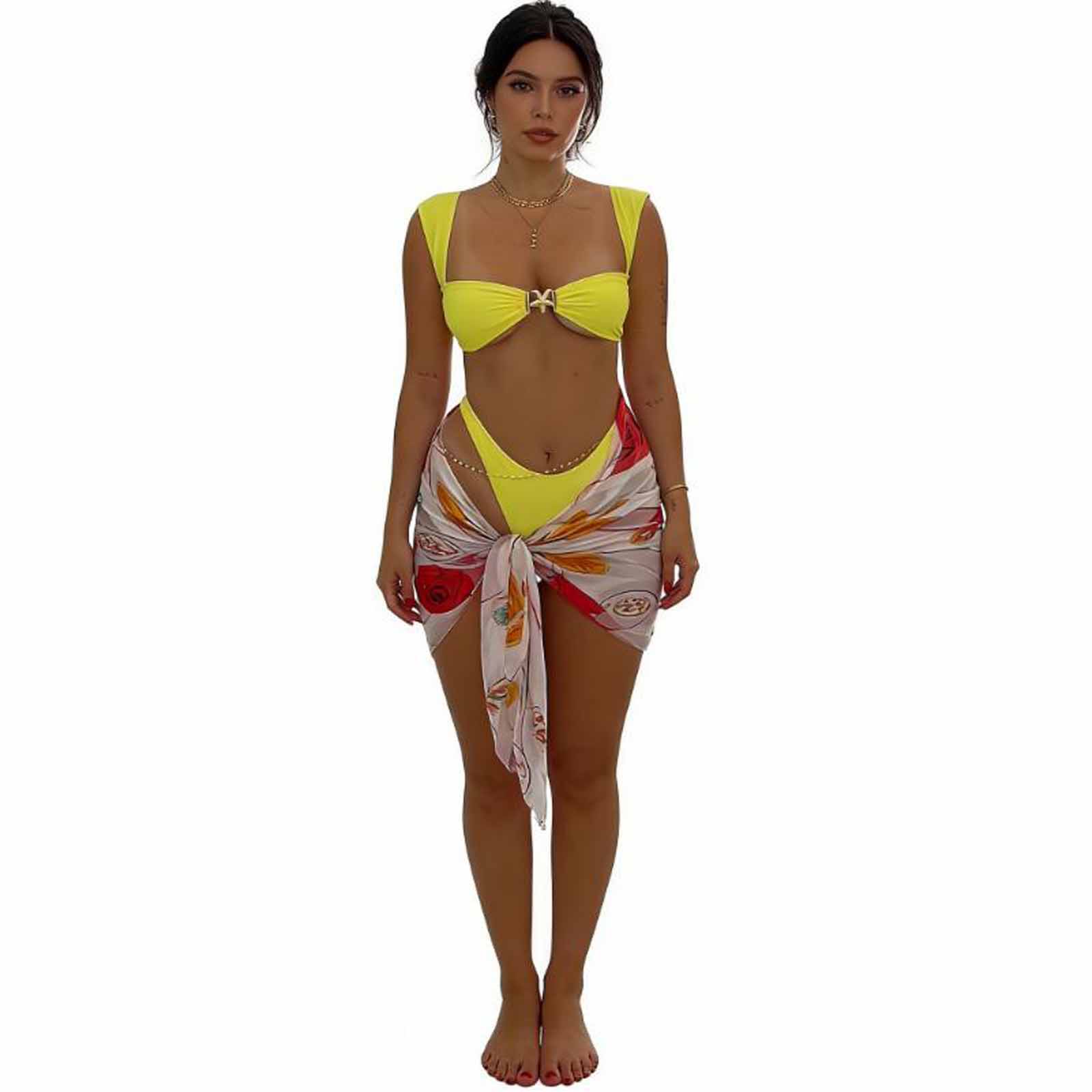 

Women High Waisted Swimwear, Slit Skirt Bikini Set, Two Piece Beach Bathing Suit L