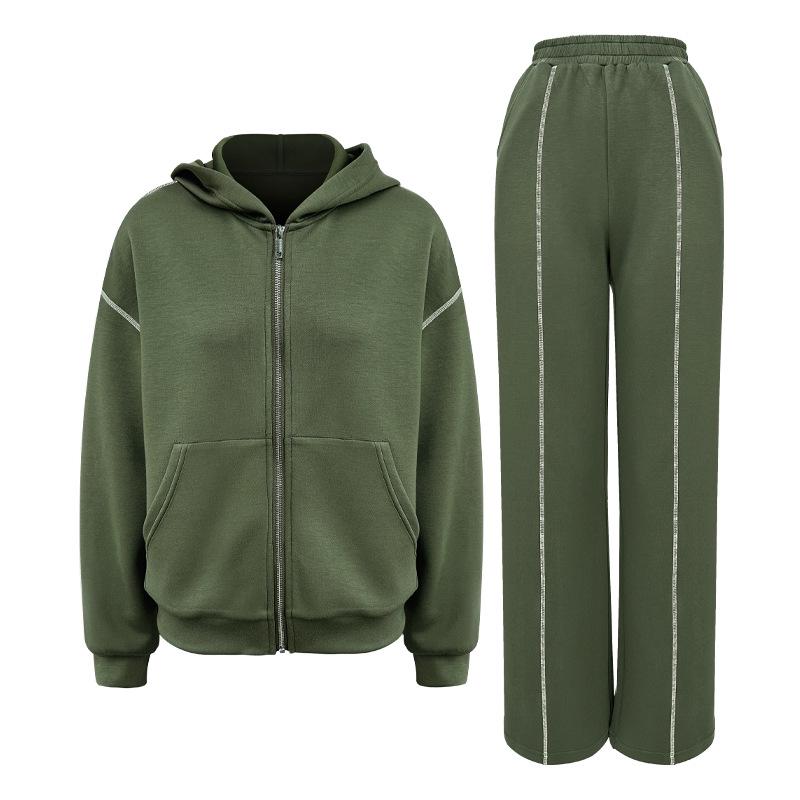 Women's Casual Slimming Thickened Sportswear: Warm 2-Piece Hooded Jacket Set