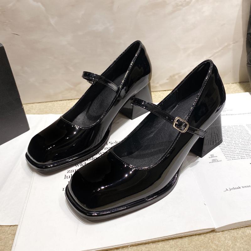 Fashion Spring New Coarse Heel Single Shoes Fashion Square Head Shallow Mouth Word with Anti-slip Wear-resistant High Heels