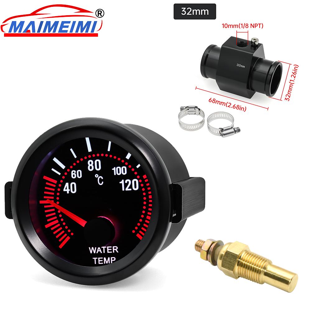 52mm Car Gauge  Water Temp Temperature Gauge 40~120 ℃ With White Backight 26-40MM Water Temp Adapter Joint Pipe