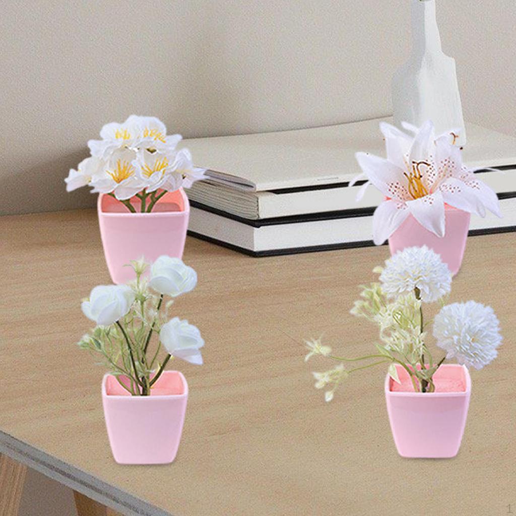 4 Pieces Artificial Flowers in Pot Fake Potted Plants Simulation Bonsai for Bathroom