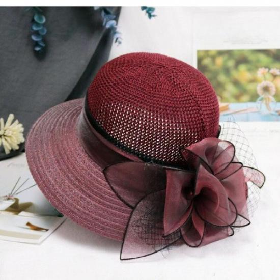 Lady Wide Brim Hat Sun Cap Folding Bucket Beach Flower Mesh Holiday Summer Hat