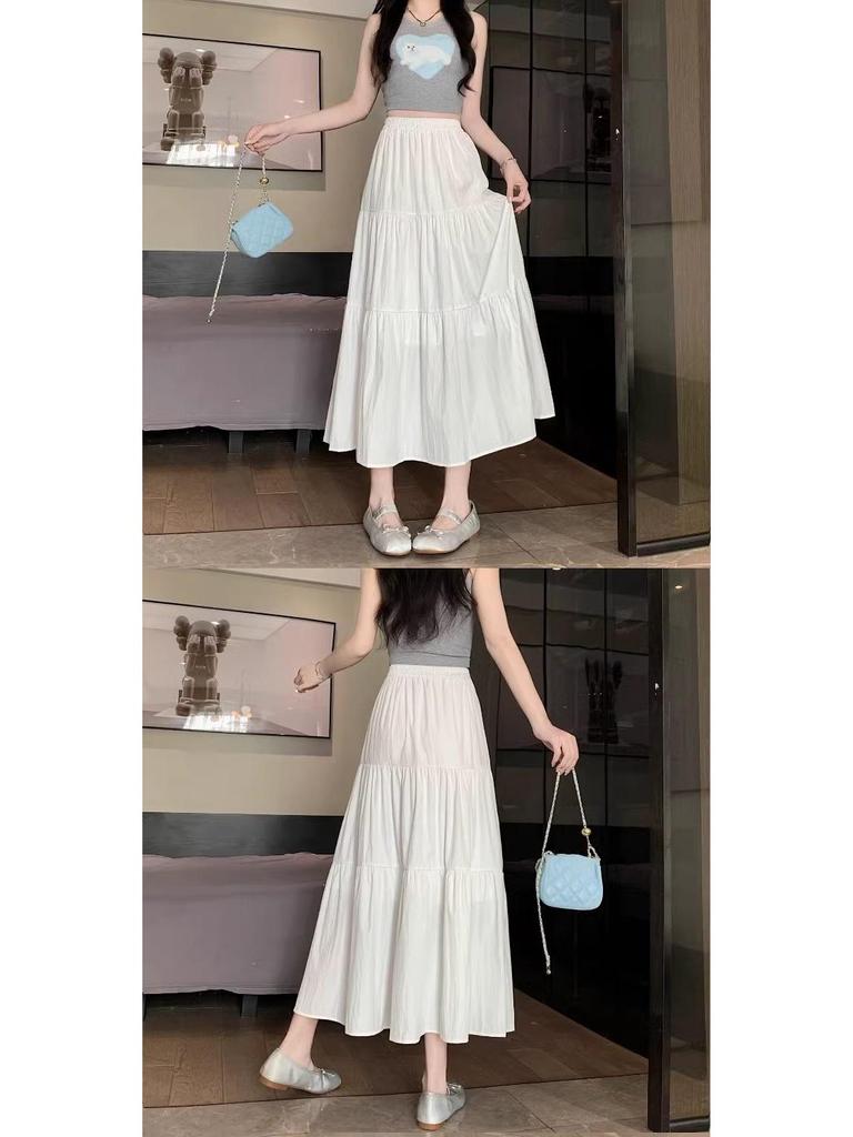 2024 Summer White A-Line High Waist Cake Skirt for Women