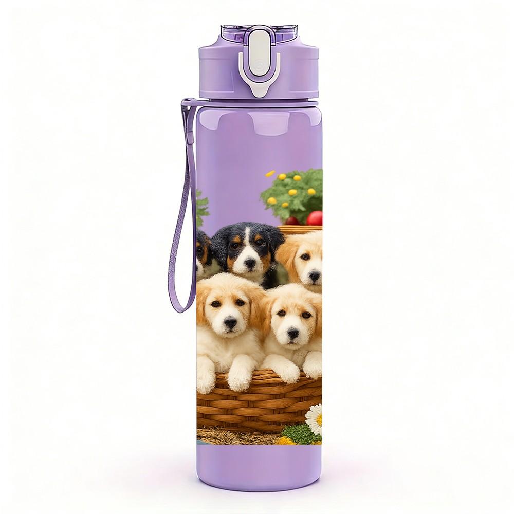 1PC Puppy Nest Family Group Print 750ml Color Plastic Sports Water Bottle Leakproof Flip Straw Lid For Sports Office Home Use