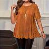 T Shirts For Women Pleated R-Neck Dressy Casual Blouses Printing Short Sleeve Summer Tops Loose Fit
