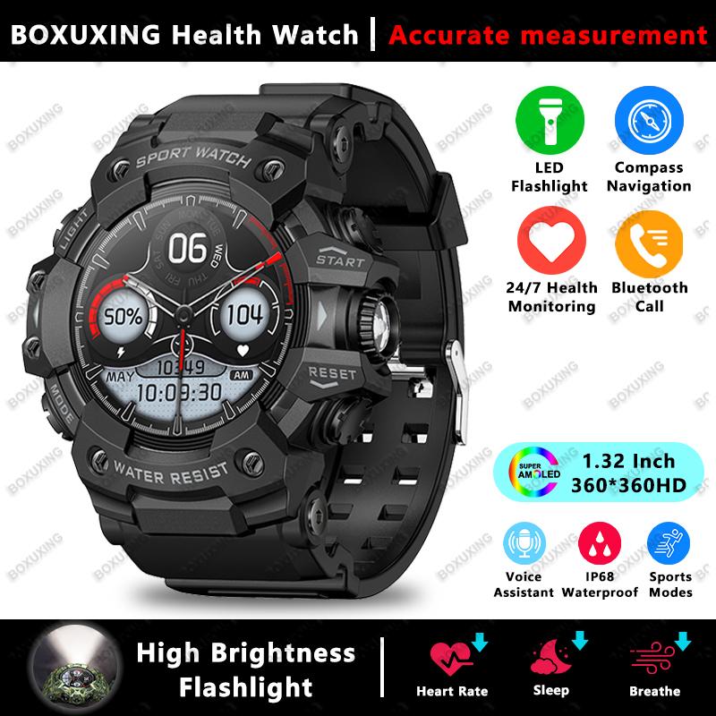 New Military Outdoor Smart Watch Men Compass Heart Rate BT Call LED Flashlight IP68 Waterproof Smartwatches For IOS Android