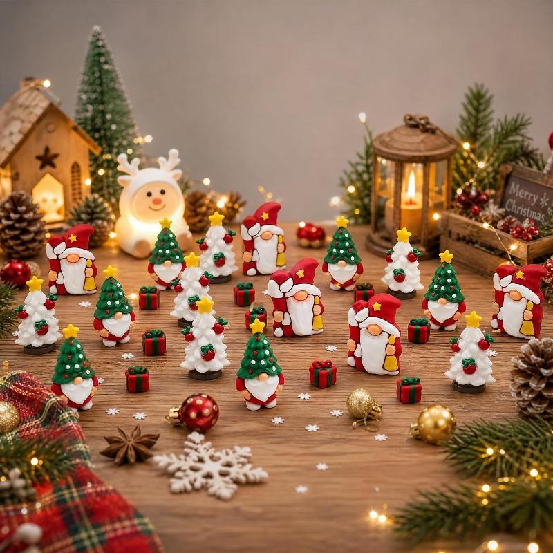30/1PCS Mini Gnomes Figurines Christmas PVC Statue Santa Claus Dwarf Ornament Outdoor Lawn Fairy Garden Micro Landscape Decor