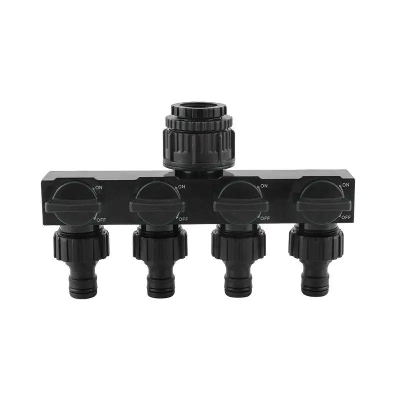4-Way Water Splitters 1" to 3/4" to 1/2" with Valve 1 Inlet 4 Outlets Hose Connector for Garden Irrigation