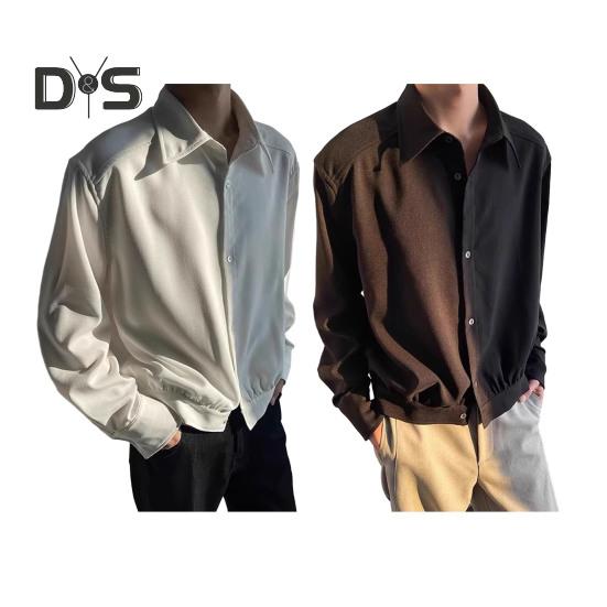 Herrenhemd Revers Langarm Einreihiges Hemd Frühling Einfarbig Dünne Oberbekleidung Schnelltrocknendes Atmungsaktives Hemd Alltagskleidung