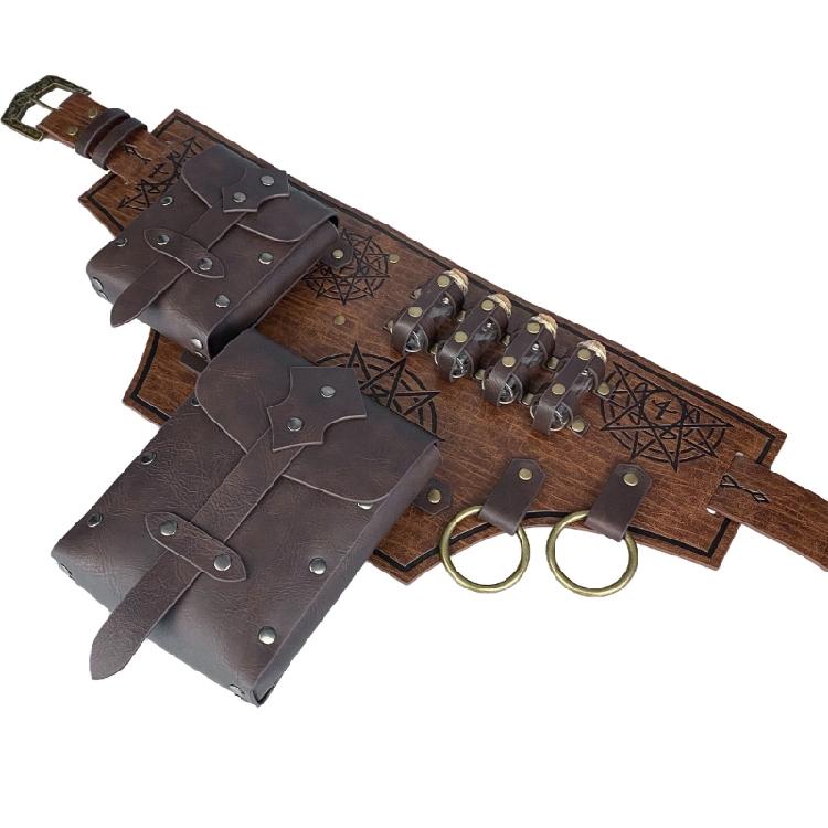 Medieval Knight Costumes Renaissances Potion Bottles Leather Belt Waist Bag Halloween Party Cosplay Costumes for Adults