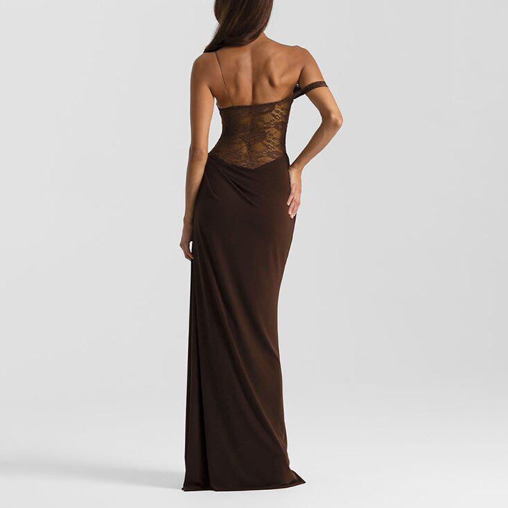 European Summer 2025 Sexy Spaghetti Strap Lace Patchwork Long Dress for Women