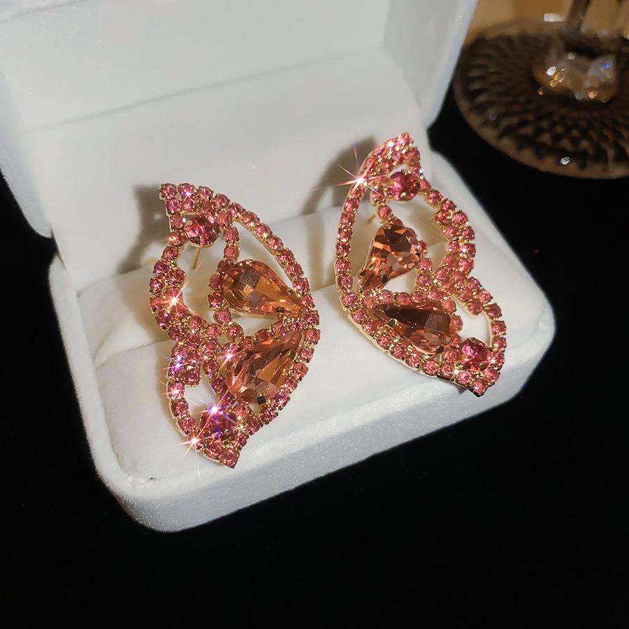 Silver Needle Court Style Diamond Hollow Water Drop Wing Earrings, Ins Exquisite Light Luxury Super Flash Premium Earrings for Women
