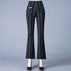 Vintage Høst Vinter Slengbukser Ny Dame Lomme Stripete Rutete Elastisk Høy Midje Mote Allsidige Bukser