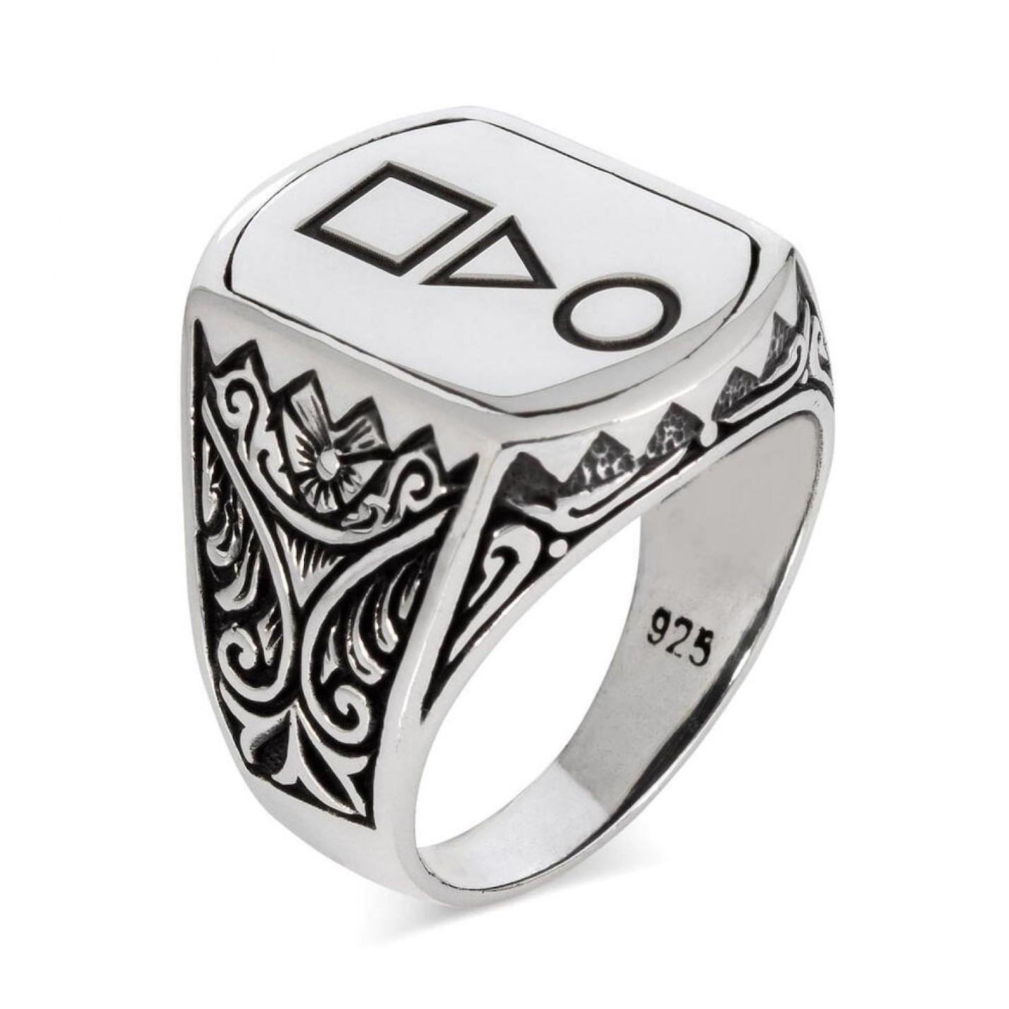 

Squid Game Ring 925 Sterling Silver Мужская модель Симметричная узорчатая