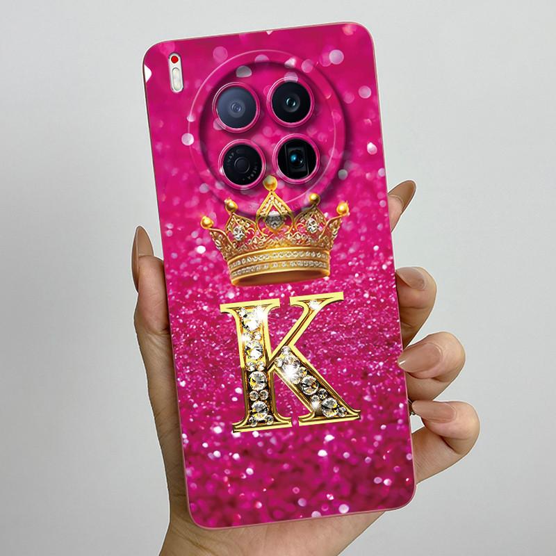 For Tecno Camon 40 Premier 5G CM8 Phone Cases Crown Initial Letter Covers Soft Liquid Silicone Advanced Anti Fingerprint Shell