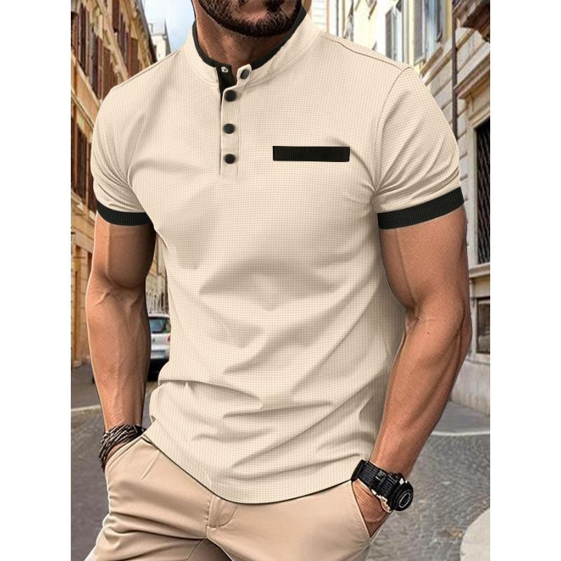Summer Polo Shirt Checkered Stand Up Collar Men's Sports Polo Shirt
