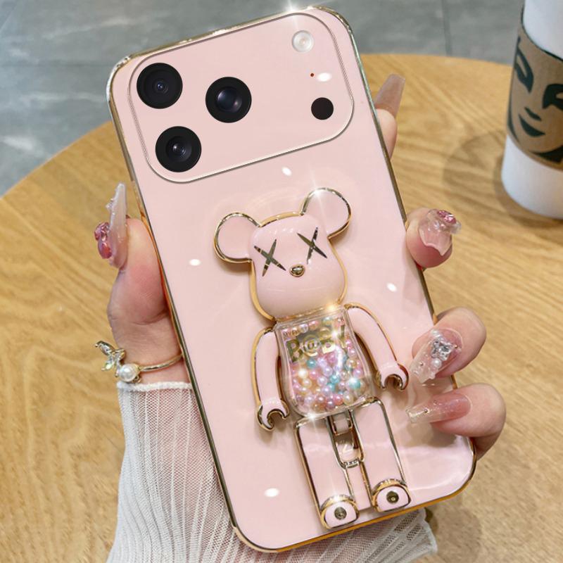 For iPhone 18 Pro / 18 Pro Max Case Soft Electroplated Quicksand Hourglass Pellet KWAS Bear silicone shockproof Protector Smooth
