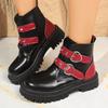 Women's Thick Soled Retro Gothic Fashion Casual Leather Lace Up Round Toe Mid Calf Boots Women Knee High Memory Foam Wide Calf
