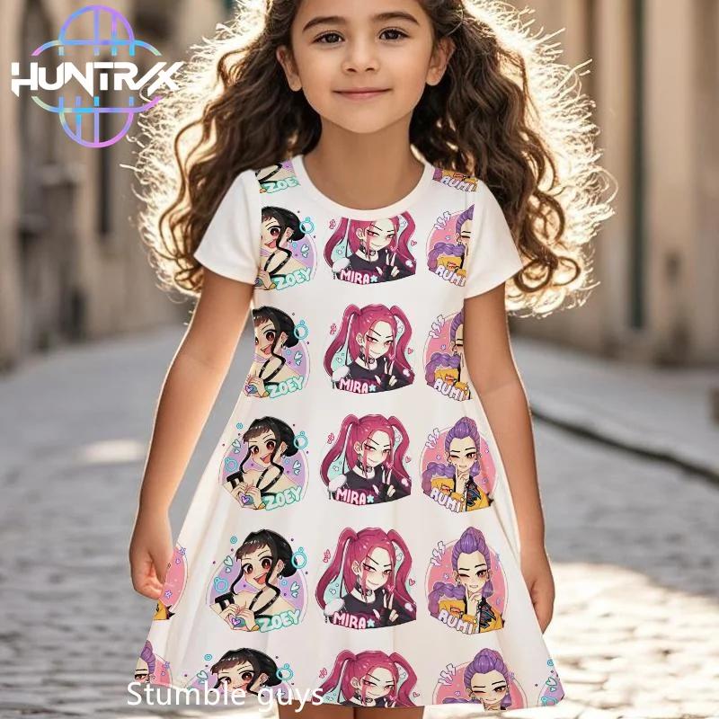 Kpop Demon Hunters Girls Dress Mira Summer Cartoon Anime Short Sleeve Beach Sundress Casual Nightgown