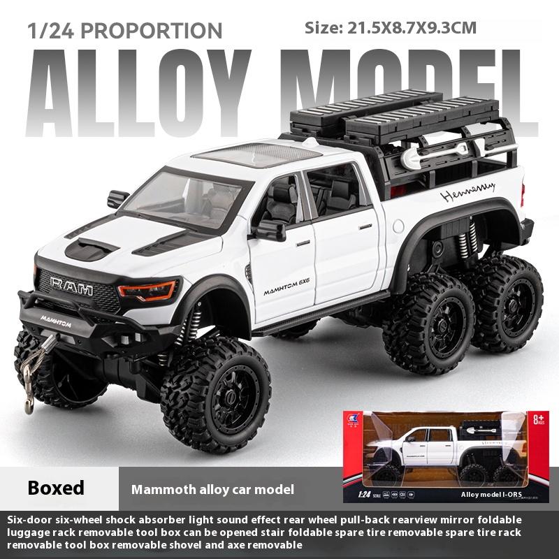 Large Size 1/24 Dodge Mammoth 6X6 Off-road Pickup Truck Children's Toy Car Simulation Alloy Car Model Ornament Boy Gift